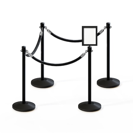 Stanchion Post And Rope Kit Black, 4CrownTop 3Blk Rope 8.5x11V Sign